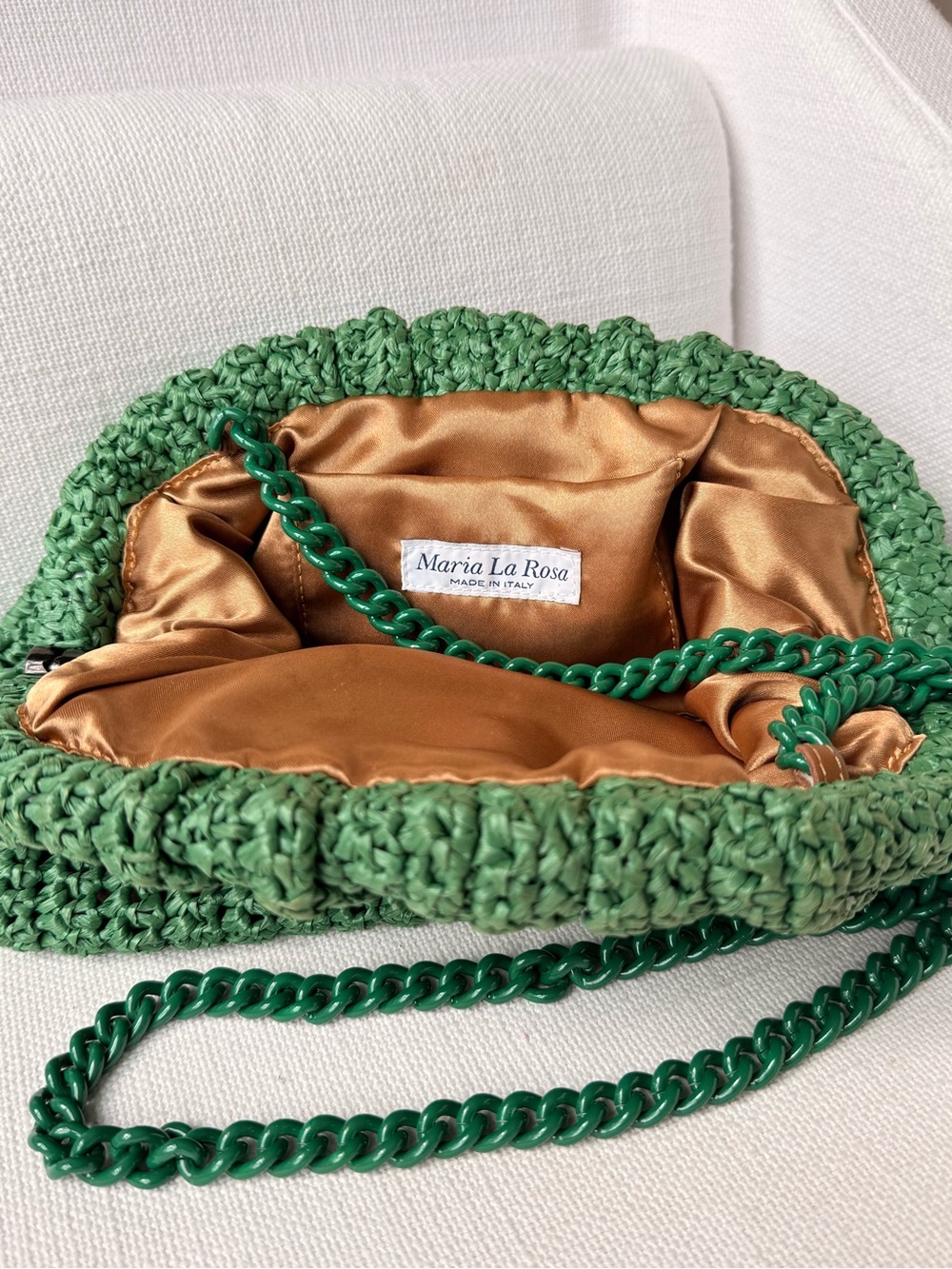 Maria La Rosa Mini Crochet Solid Clutch Bag in Forest Freen - Picture 3 of 4